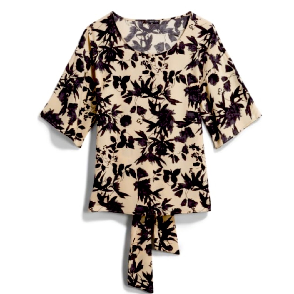 Beige and Black Tie Front Blouse